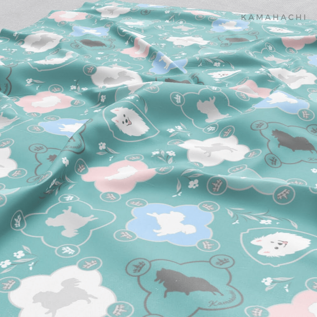 Cute Japanese Spitz Scarf by Kamahachi Design in green