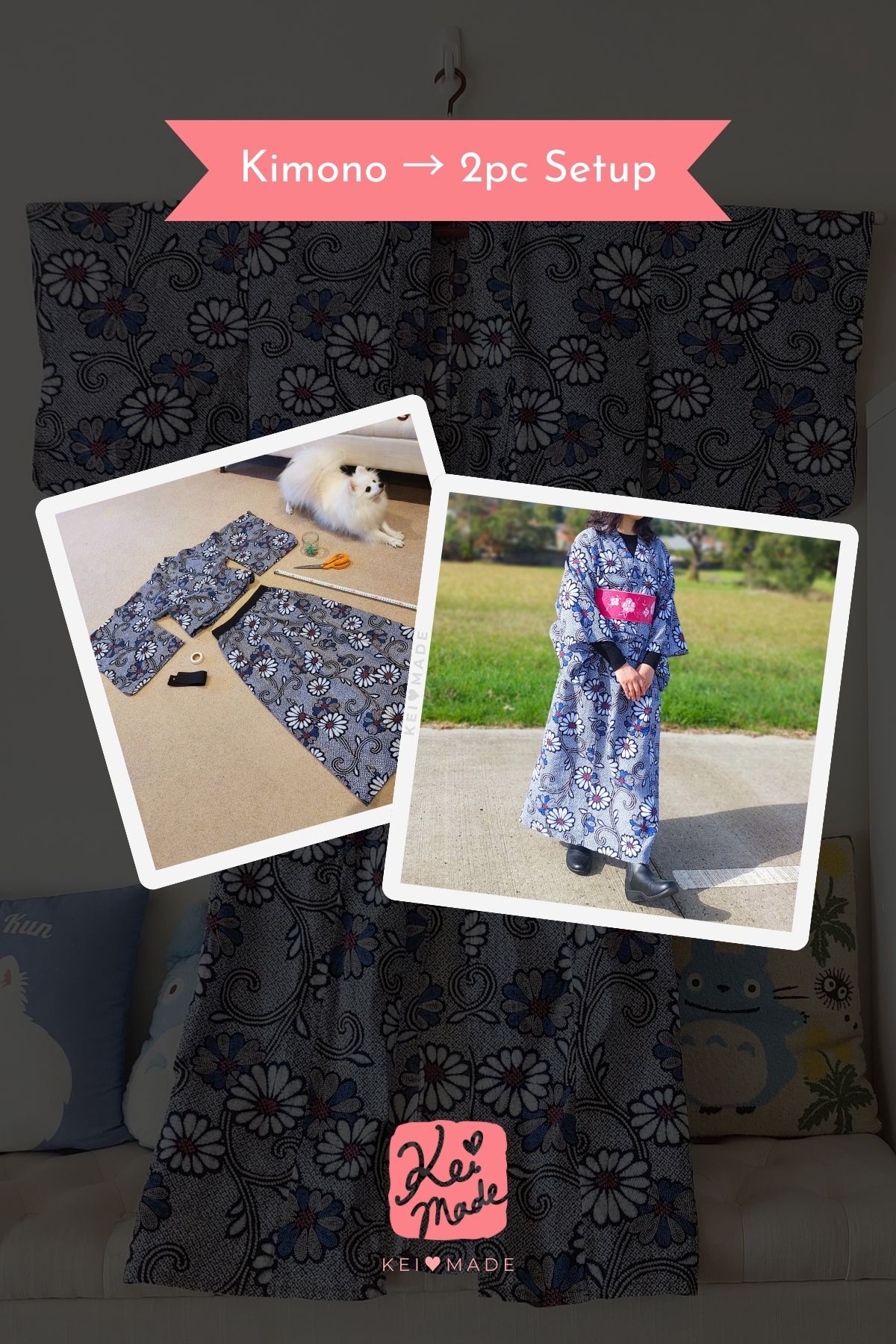 Converting a kimono/yukata to 2 piece nibushiki for easy wearing