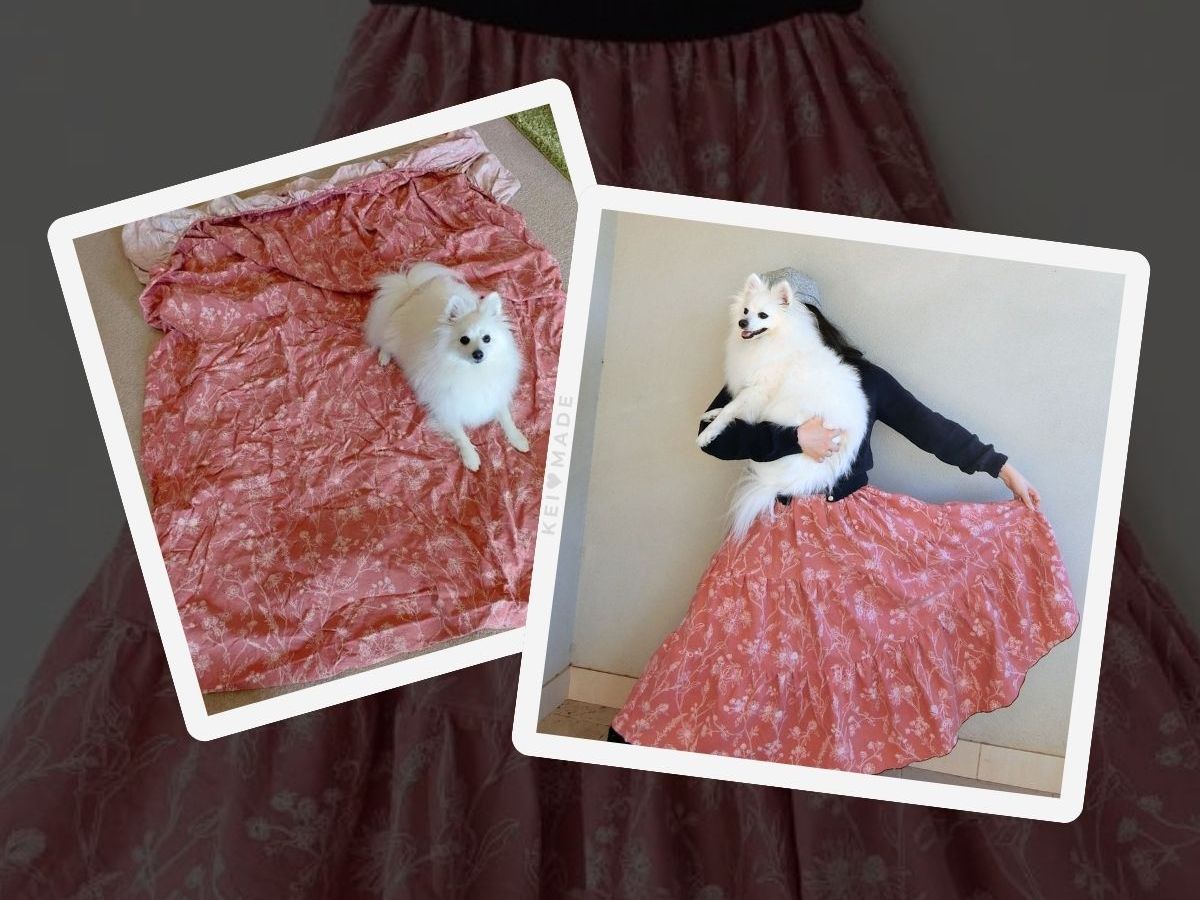 How to sew a Tiered Skirt w/ Bed Sheet & Japanese Spitz dog