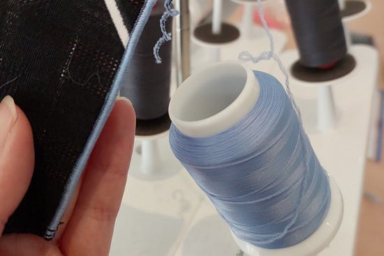 Woolly nylon thread and rolled hem using babylock