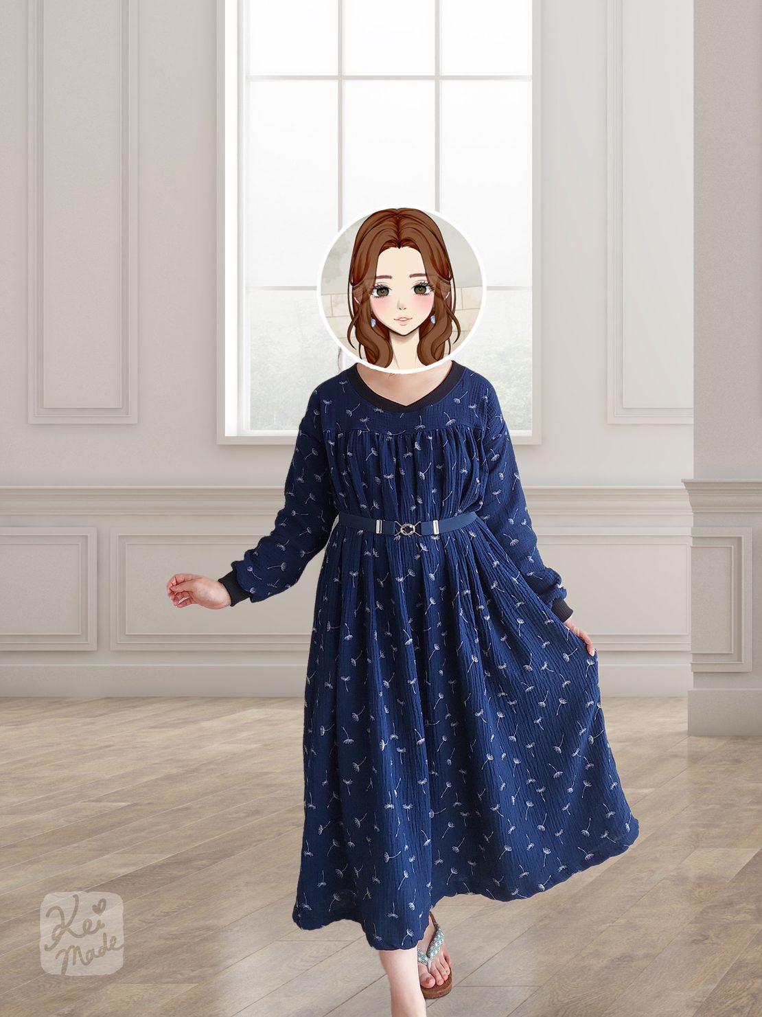 Gathered yoke dress in navy by KeiMade