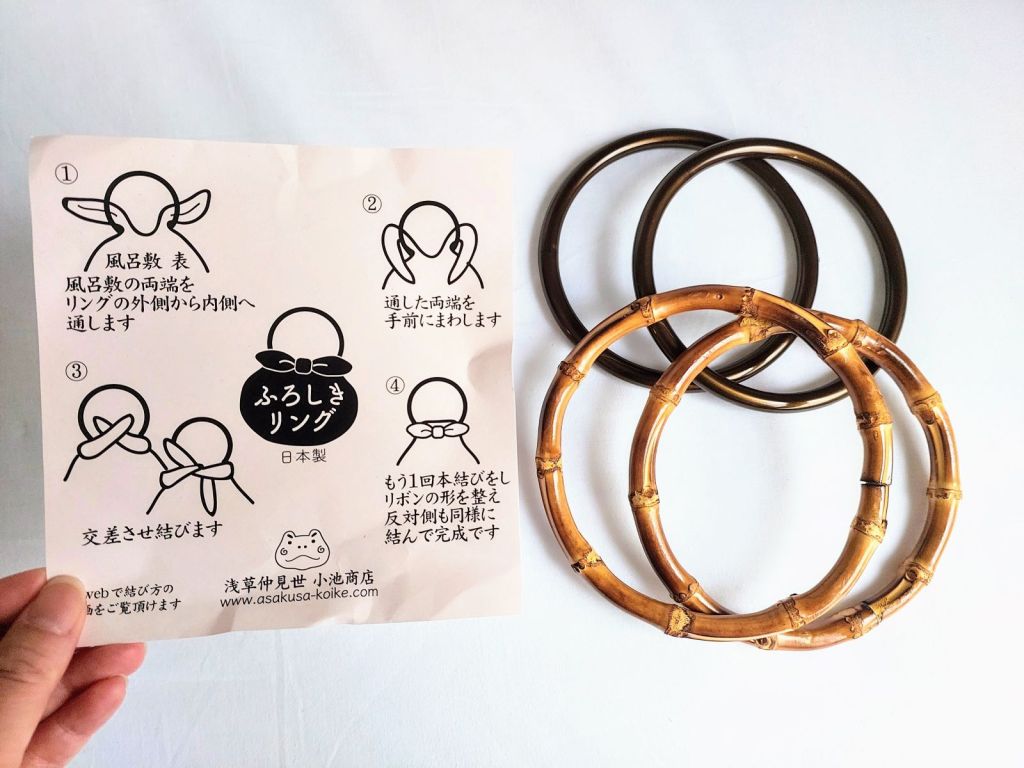 Bamboo and plastic rings for furoshiki bag making