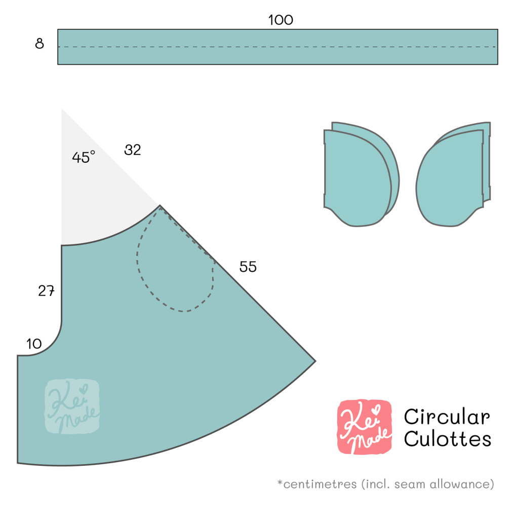 Circular culottes (aka. Split skirt) free sewing pattern by KeiMade