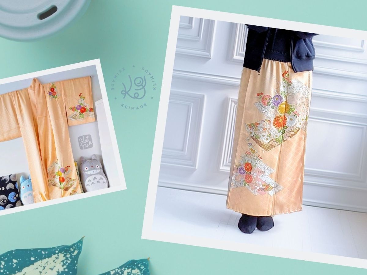 Turning a Kimono into Tacked Faux Wrap Skirt