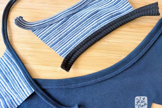 Ribbed and normal knits sewn through babylock's knit collarette binder attachment.