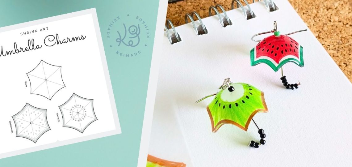 How to make umbrella earrings with shrink plastic - tutorial by keimade