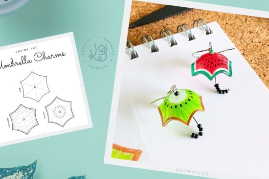 How to make umbrella earrings with shrink plastic - tutorial by keimade