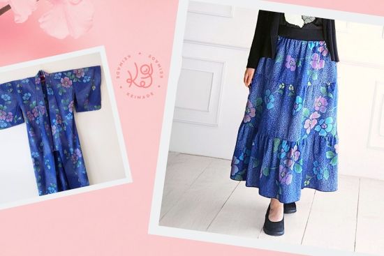 how keimade upcycled a summer kimono into a tiered skirt cover